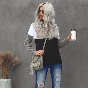 QUARTER ZIP COLOR-BLOCK HOODIE PULLOVER SOFT